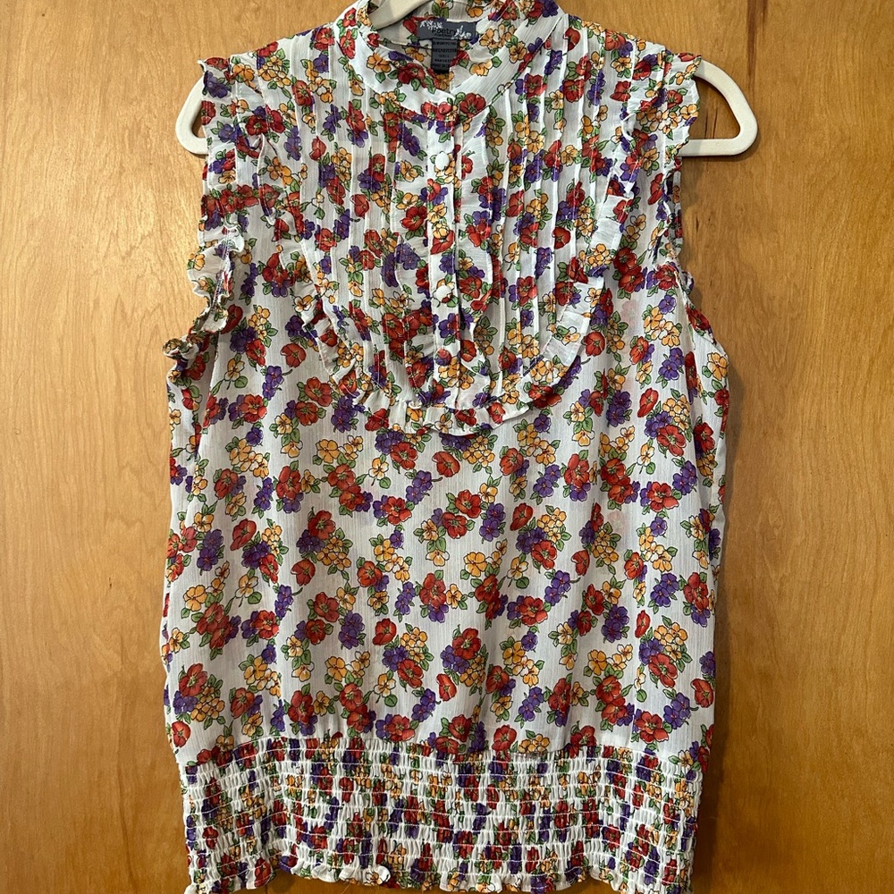 Poetry Ruffled Smocked Blouse with Bib Collar